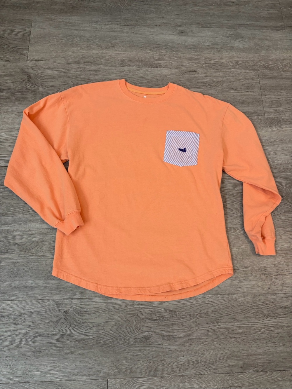 Southern Marsh Peach Long-Sleeve Pocket Tee with Striped Pocket xs oversized fit